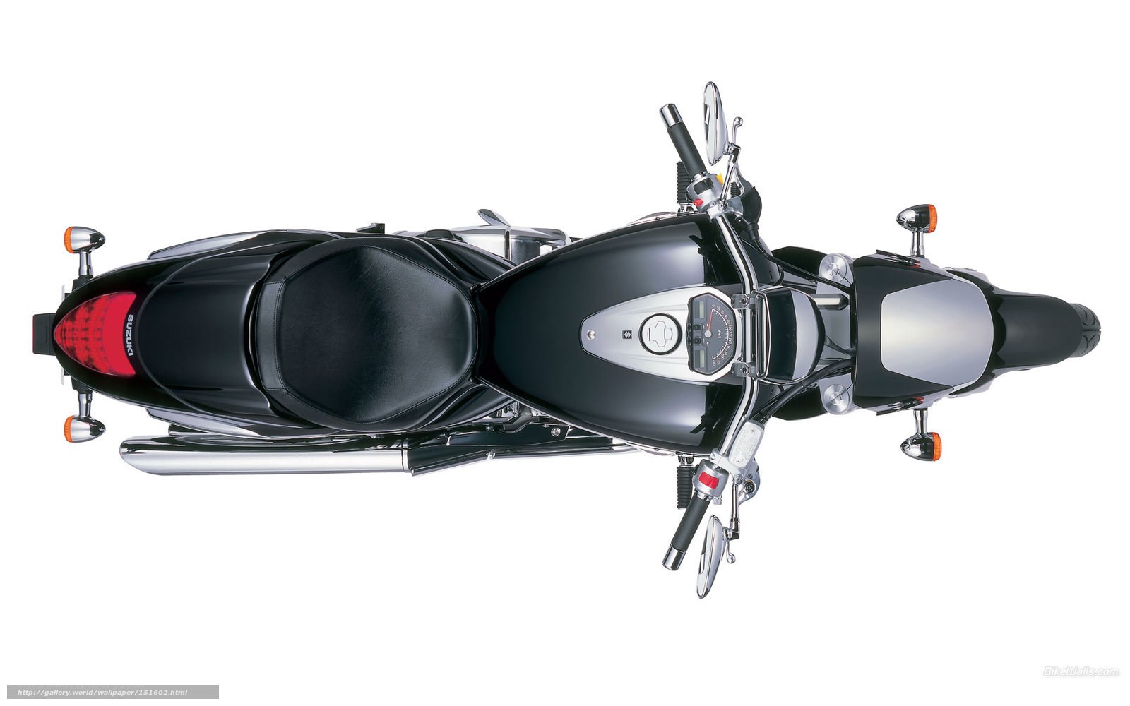 Top-down view of a black motorcycle