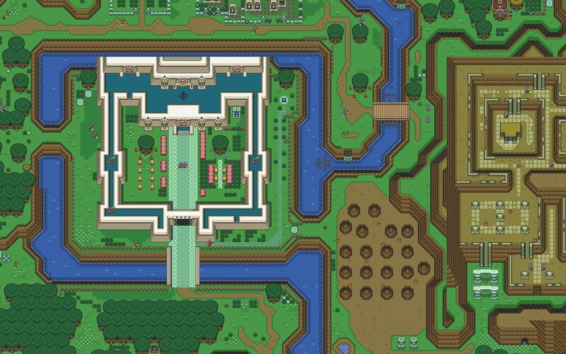 Top-down view of a castle and surrounding area