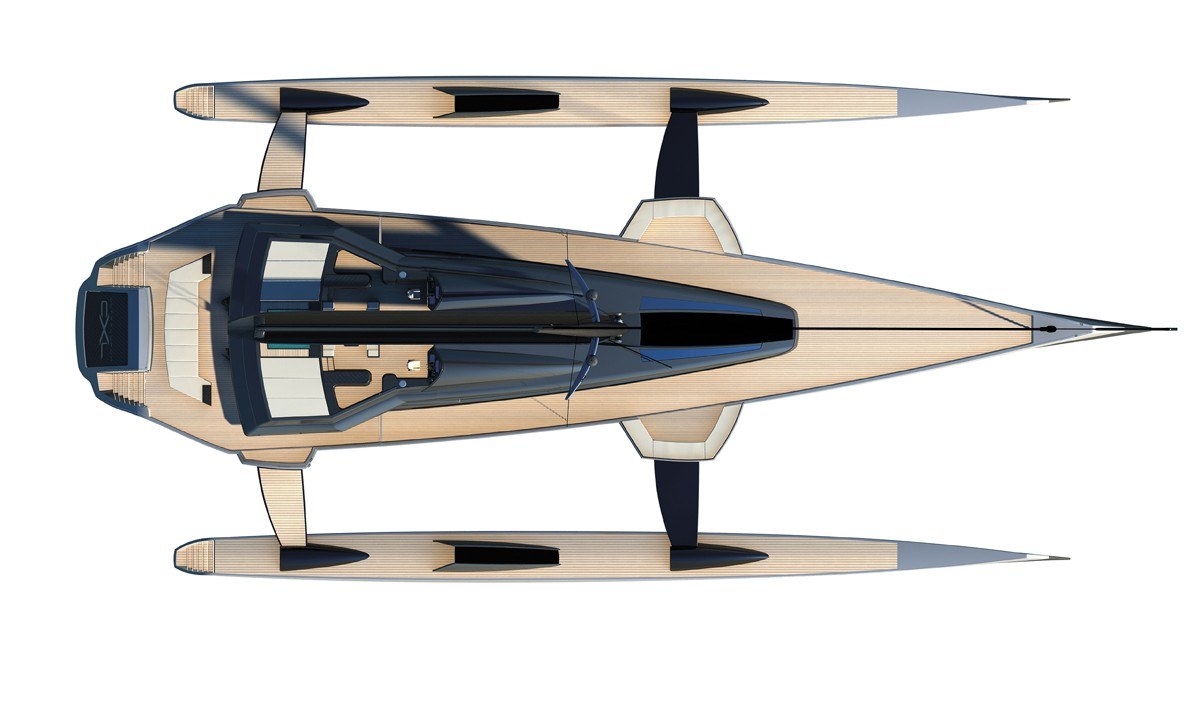 top-down view of a catamaran