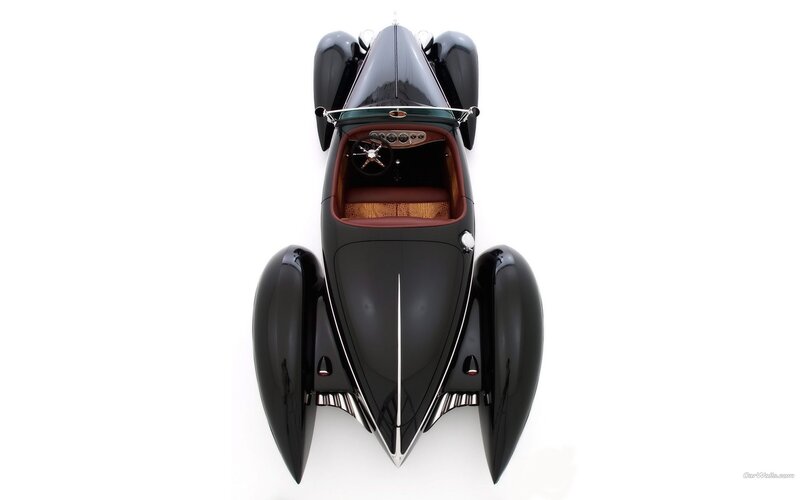 Top-down view of a classic car