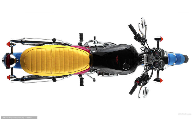Top-down view of a colorful motorcycle
