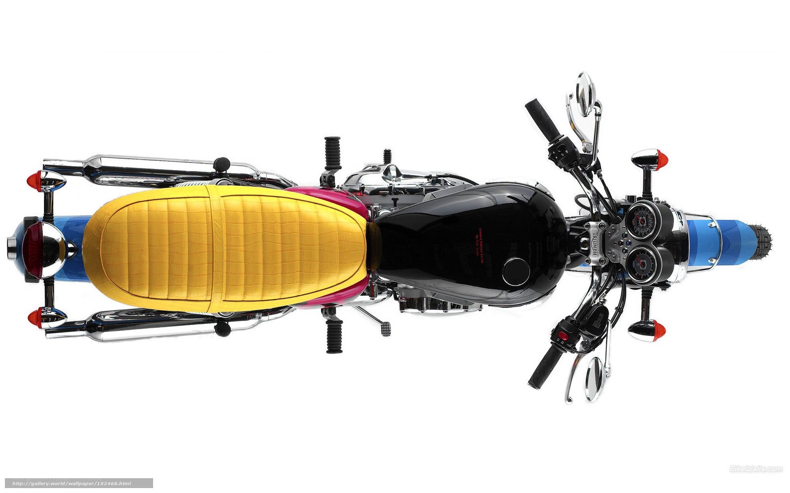 Top-down view of a colorful motorcycle