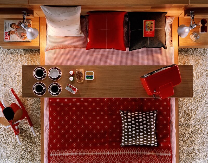 Top-down view of a cozy bedroom
