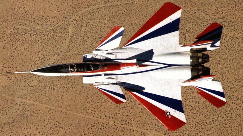 Top-down view of a fighter jet