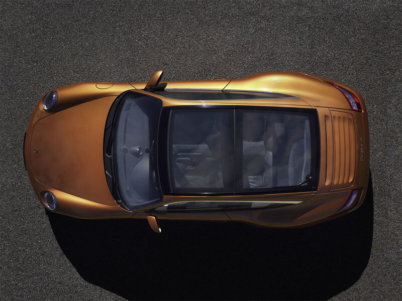 Top-down view of a gold sports car