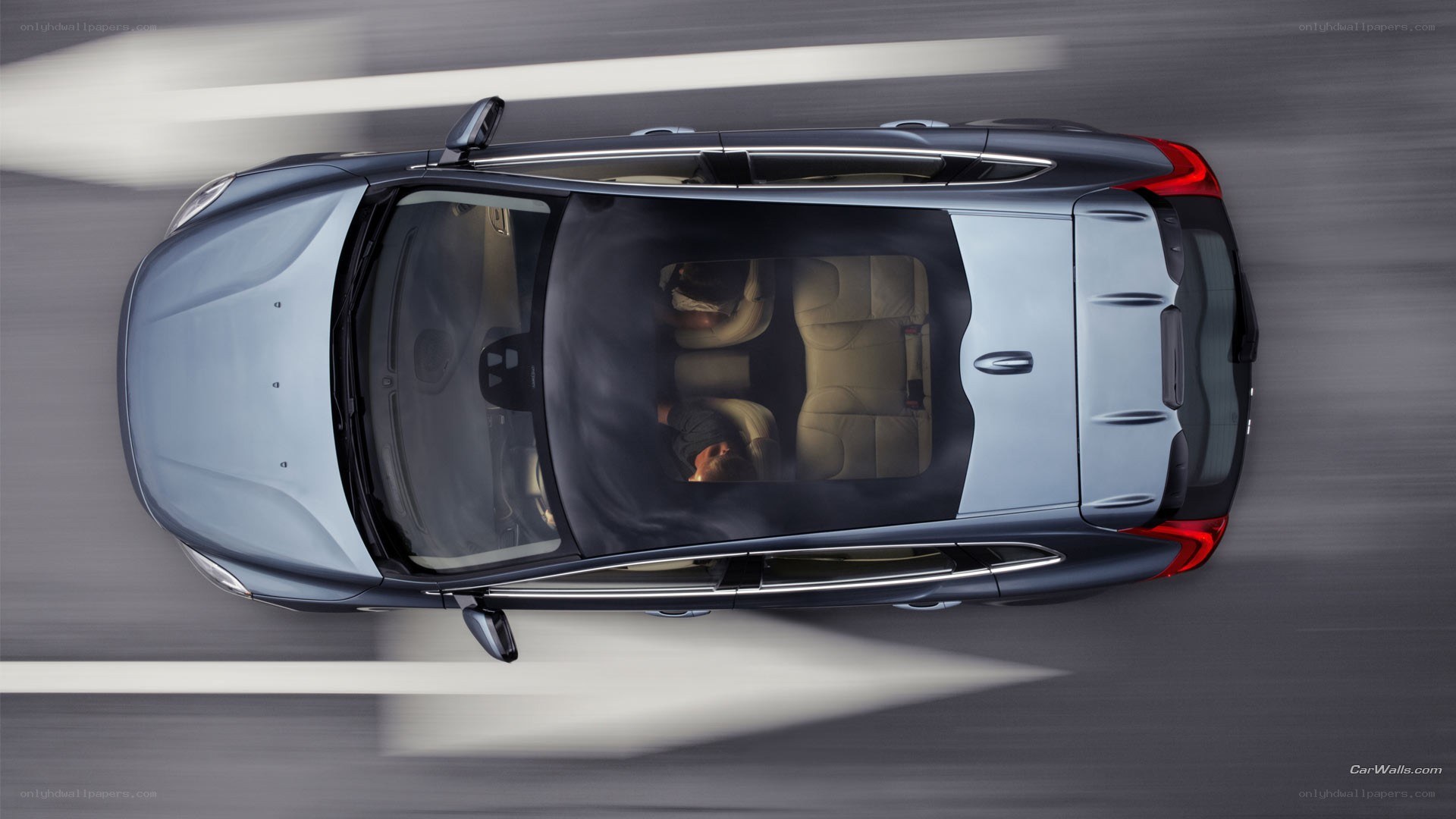 Top-down view of a moving car