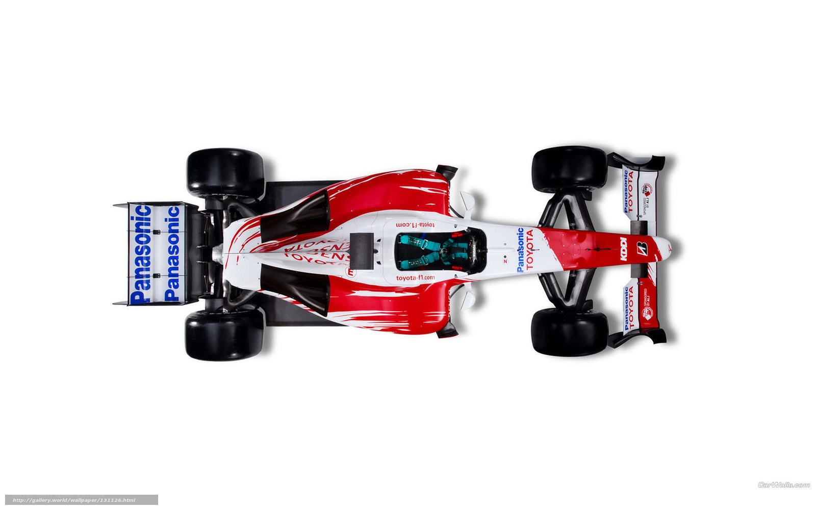 Top-down view of a red and white race car