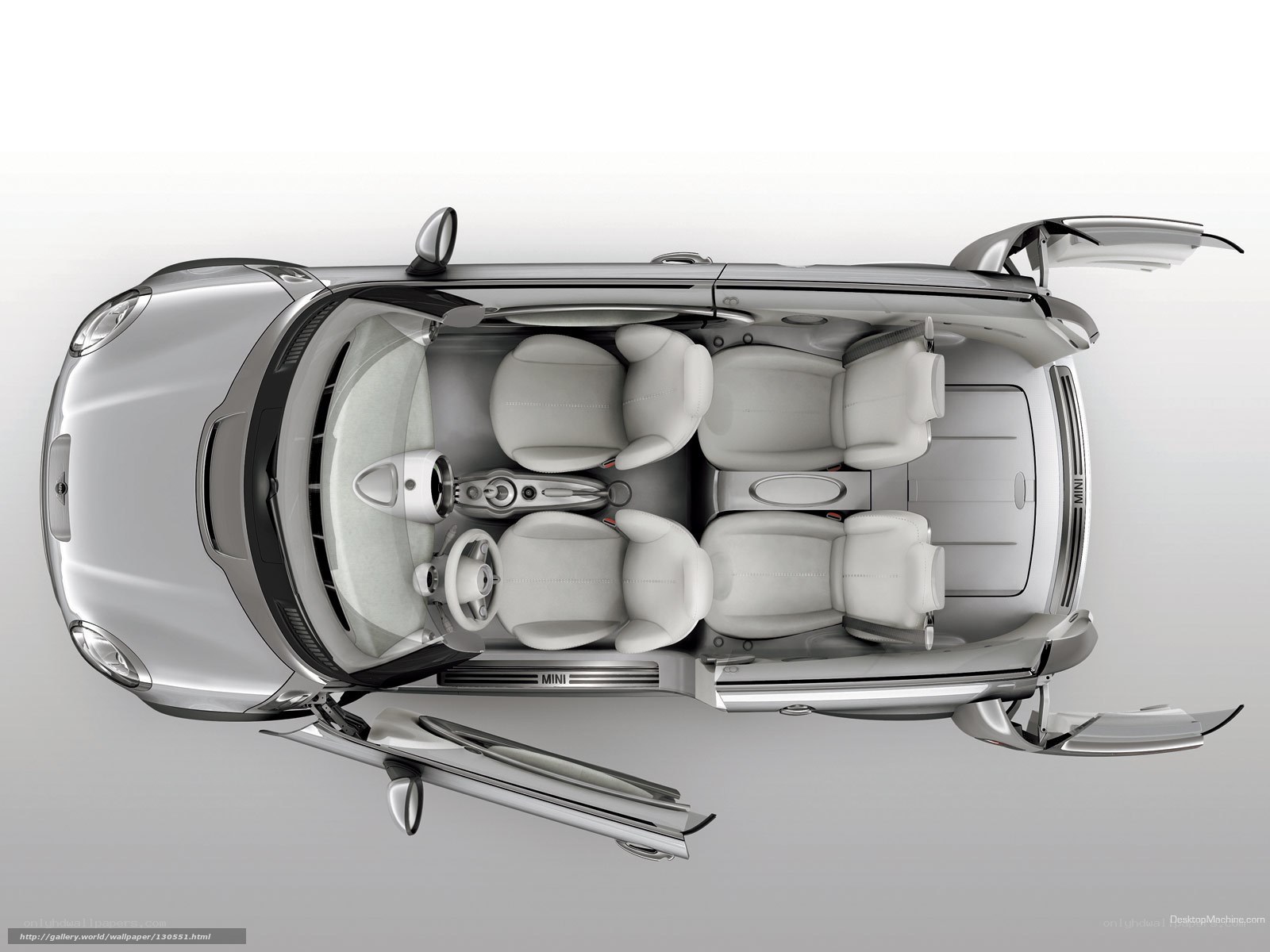 Top-down view of a silver MINI car