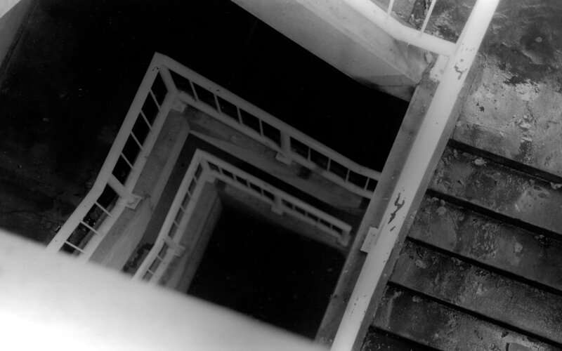 top-down view of a spiral staircase