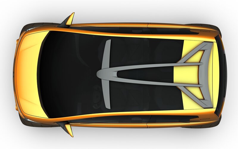 Top-down view of a yellow car