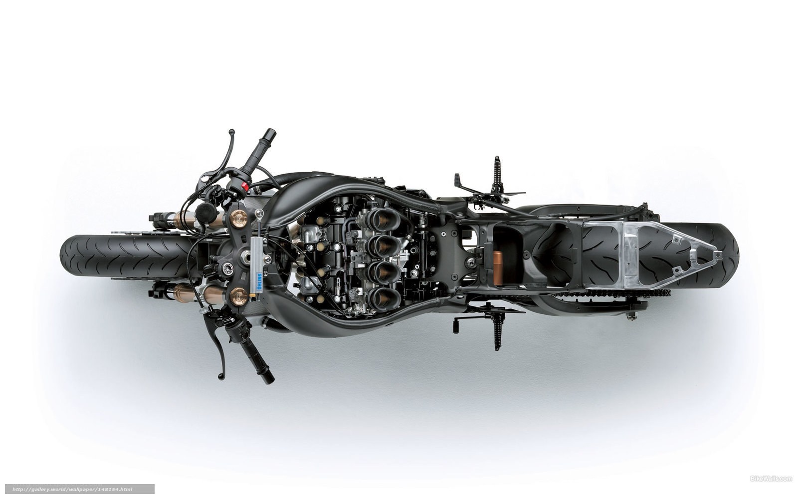 Top-down view of motorcycle engine