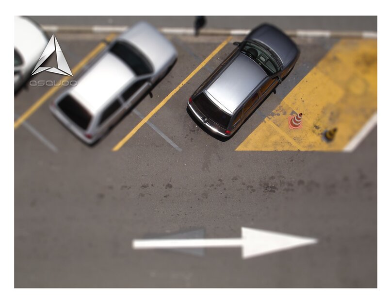 Top-down view of parked cars