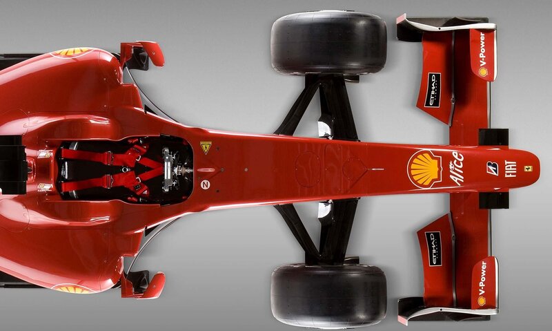 Top-down view of red race car