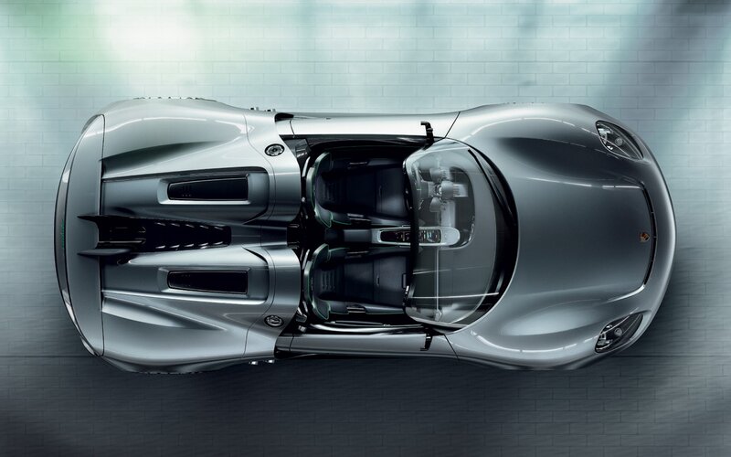 top-down view of silver sports car