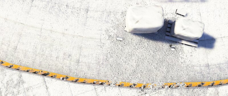 Top-down view of white sacks