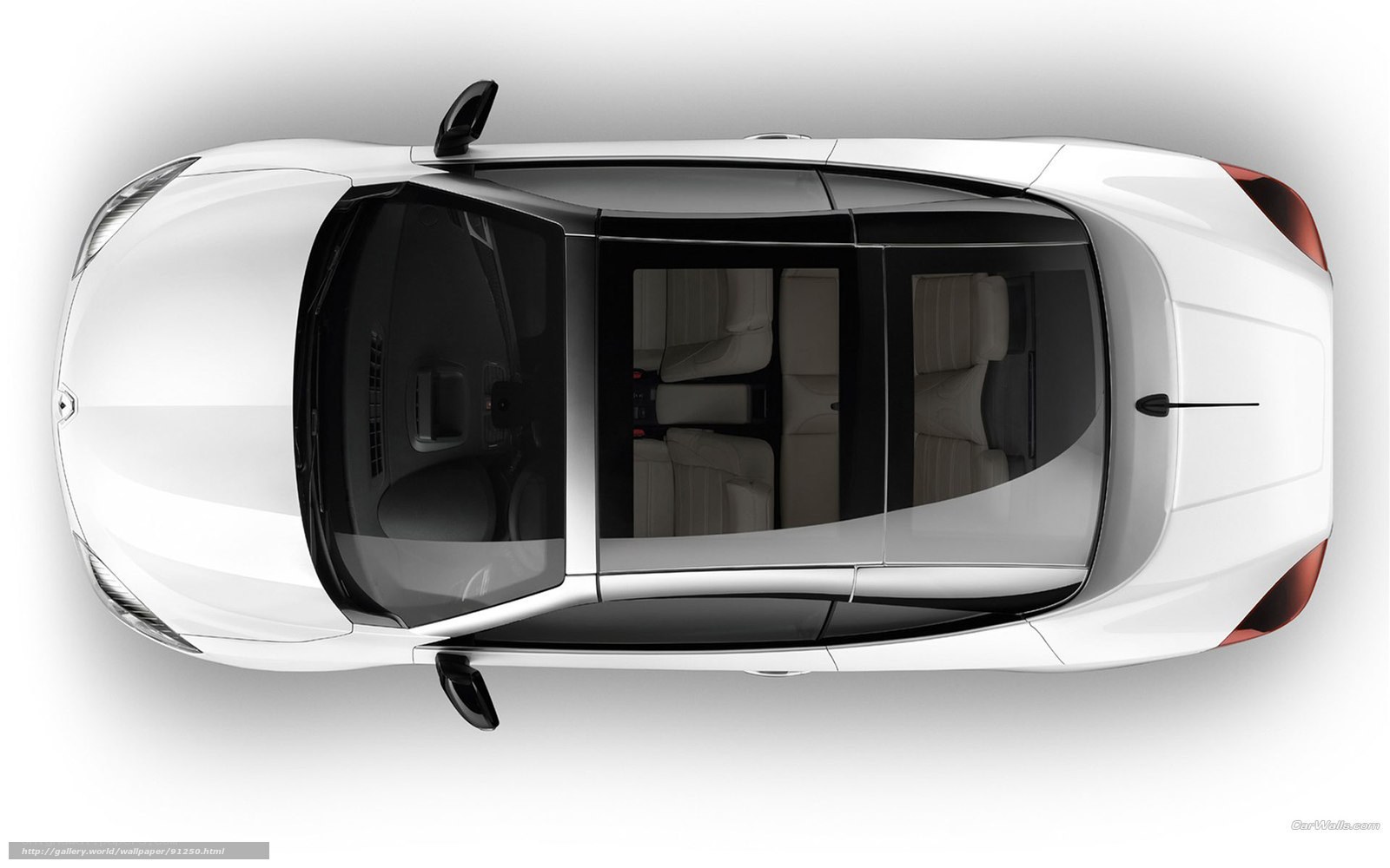 Top-down view of white sports car
