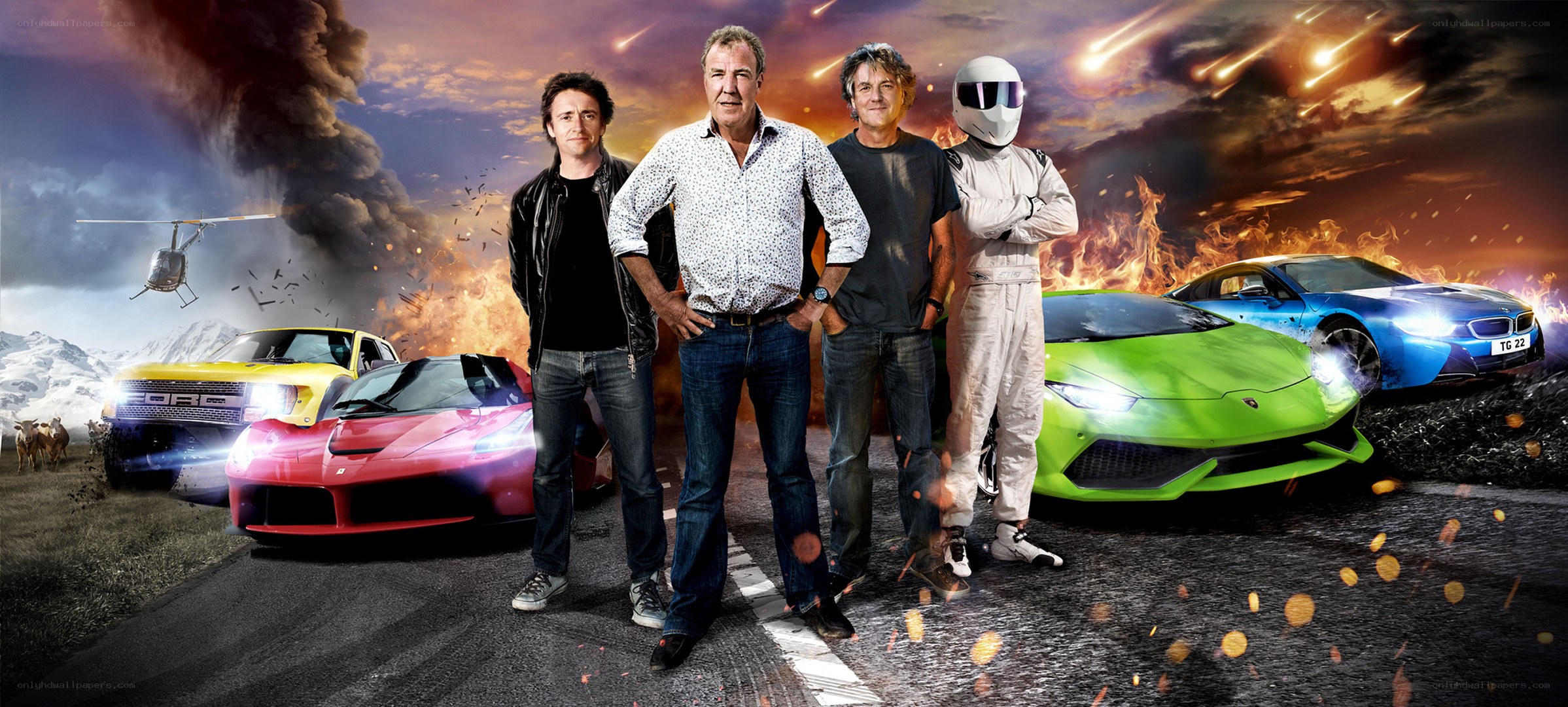 Top Gear cast with supercars