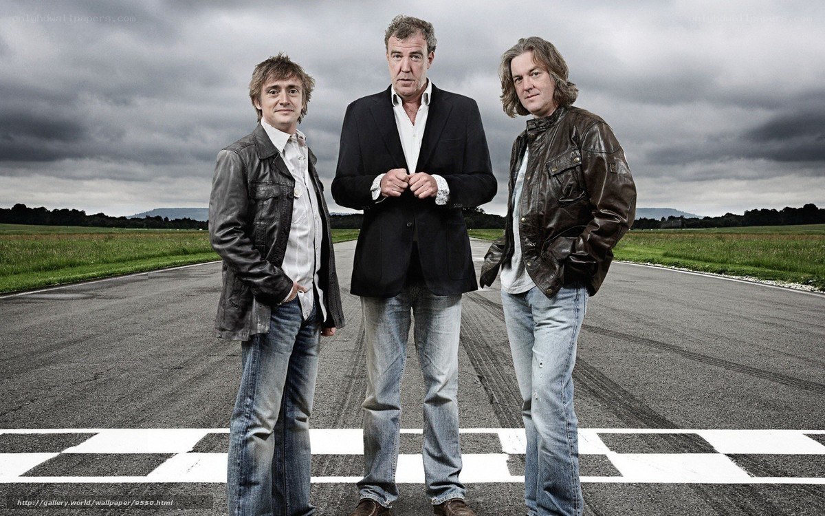 Top Gear presenters on a runway