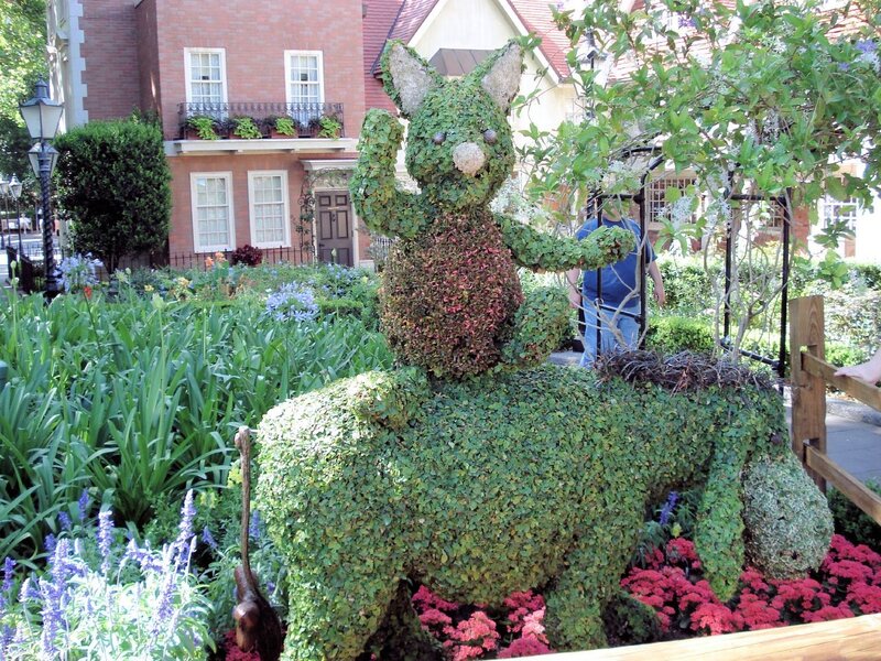 Topiary animal sculptures in garden