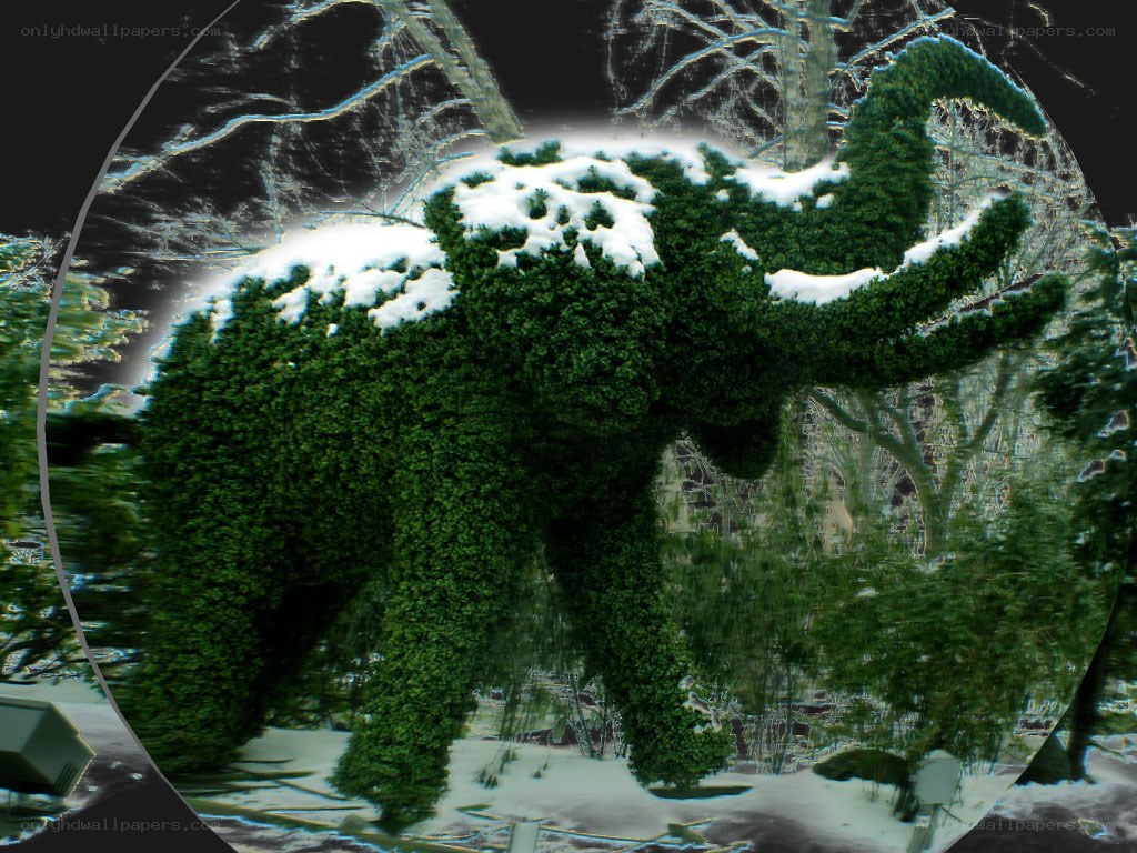 topiary elephant in snow
