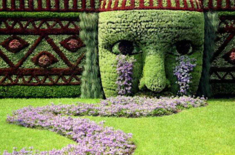 topiary face with flowers