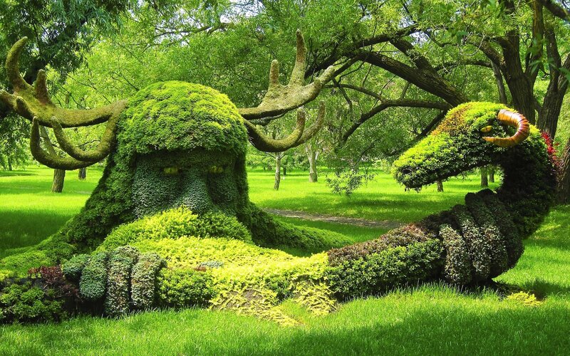 Topiary Moose and Snake — Green, Serene, Afternoon