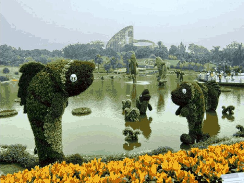 Topiary Sculptures in Pond