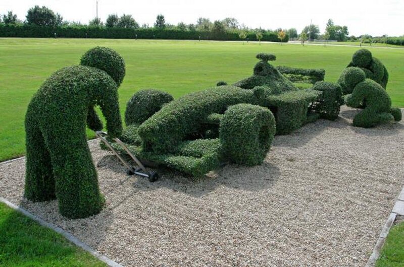 Topiary Sculptures of Race Car