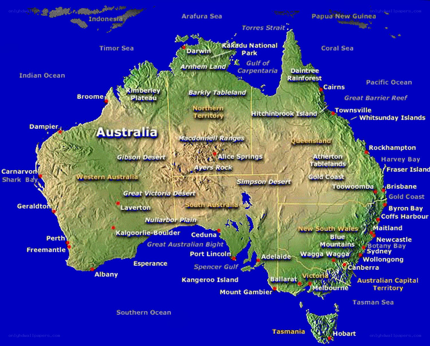 Topographic map of Australia