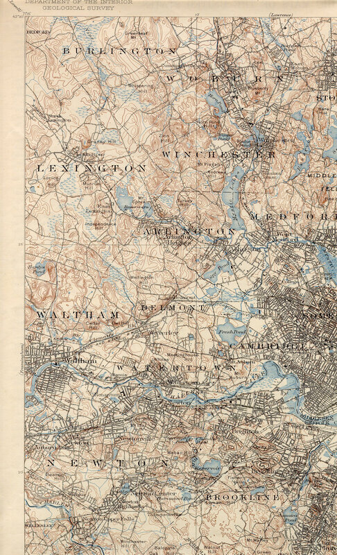 Topographic map of eastern Massachusetts