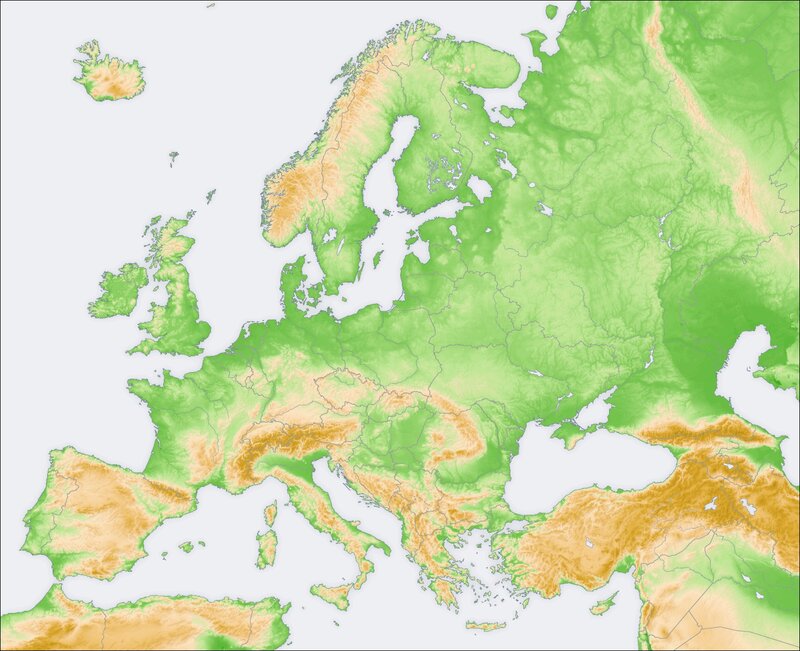 Topographic Map of Europe