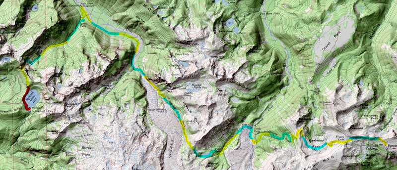 Topographic map of Mount Rainier trails