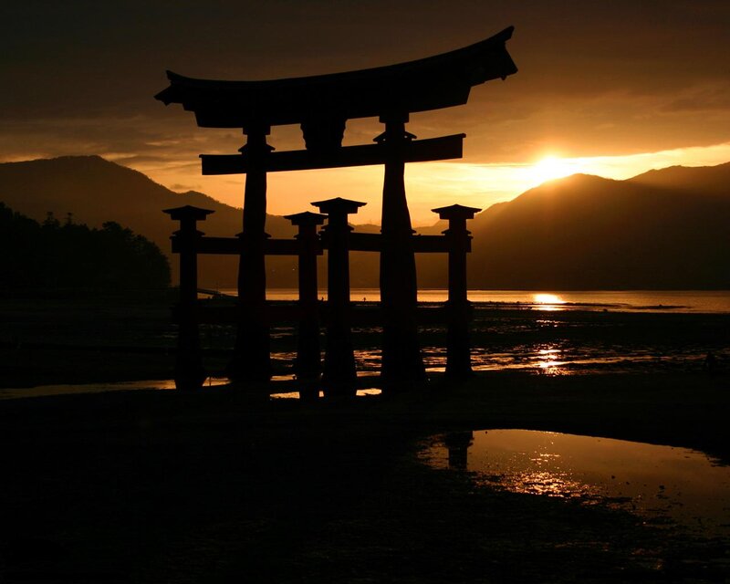 Torii Gate at Sunset — Black
