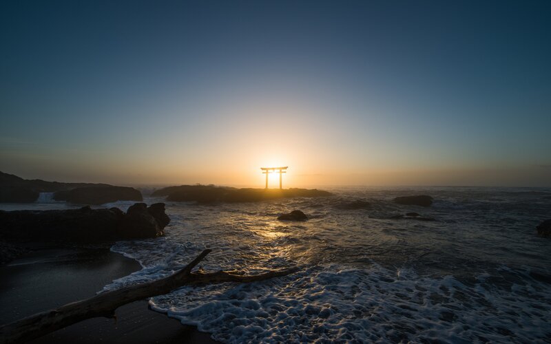 Torii Gate at Sunset — Blue, Serene