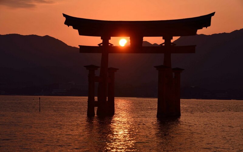 Torii Gate at Sunset — Orange, Serene