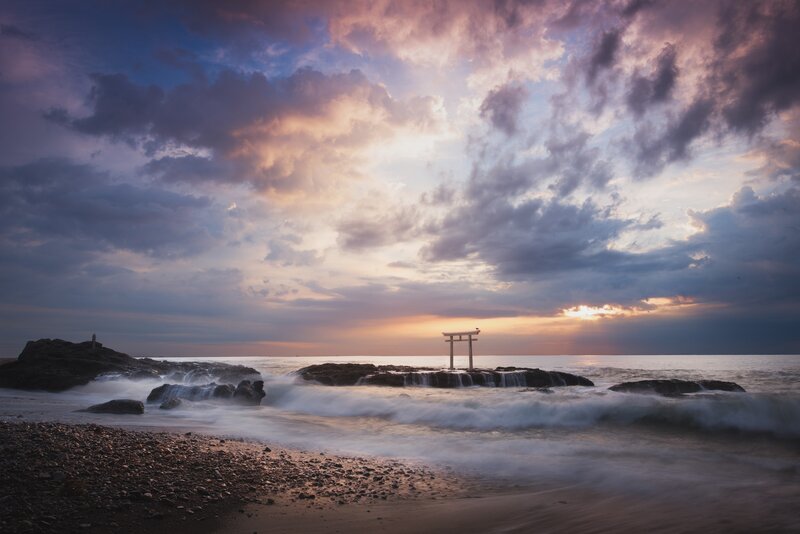 Torii Gate at Sunset — Purple, Dramatic
