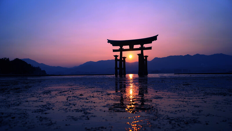 Torii Gate at Sunset — Purple, Serene, Photograph