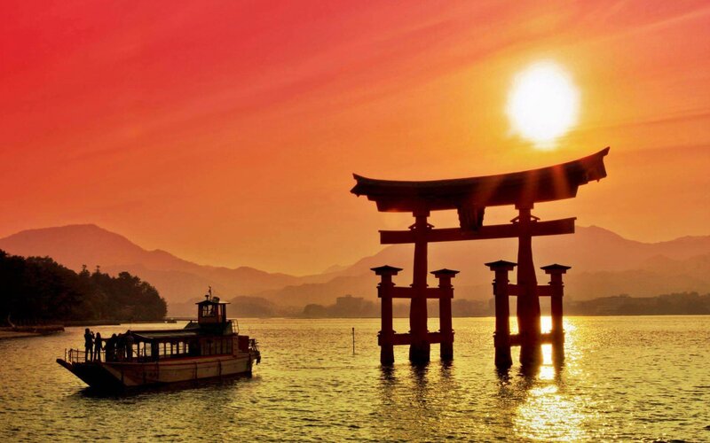 Torii Gate at Sunset — Red