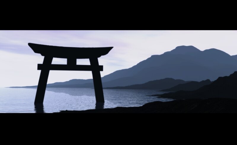 Torii Gate in Water — Blue, Serene, Sunset, 3d Render
