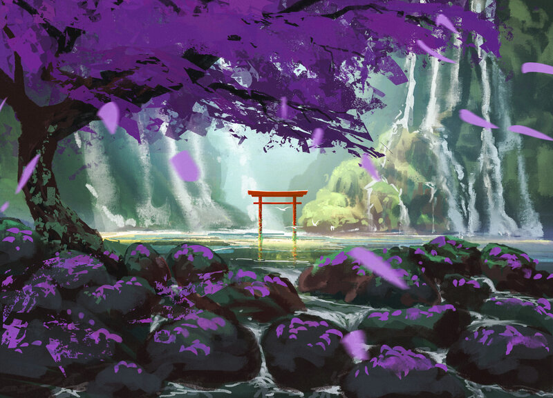 Torii Gate in Waterfall