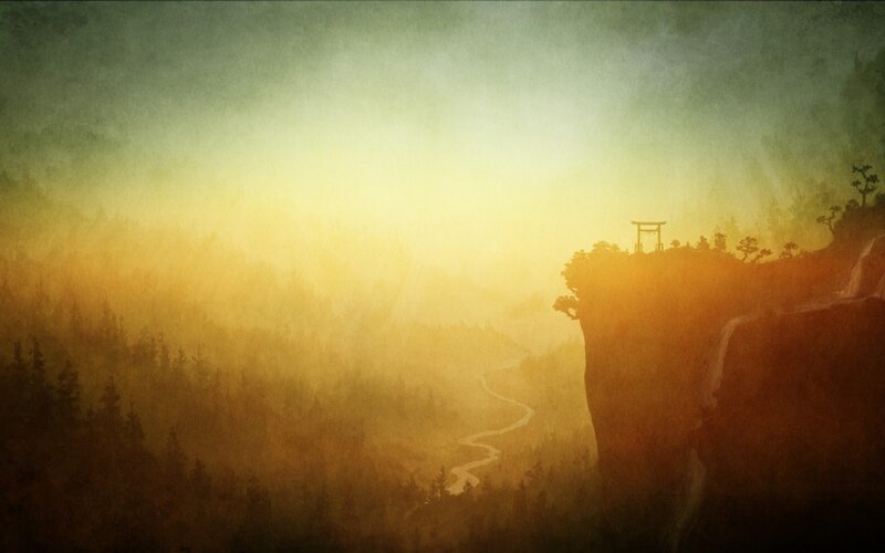 Torii Gate on Cliff — Yellow