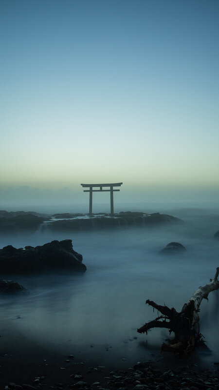 Torii Gate on Rocks — Blue, Serene