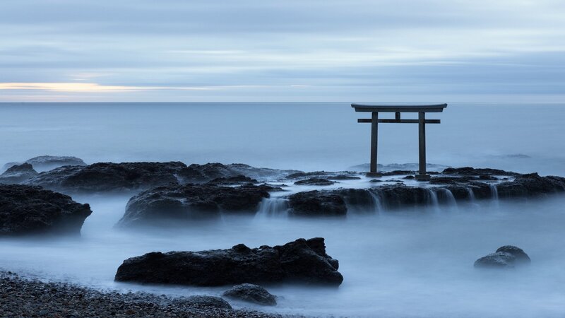 Torii Gate on Rocks — Blue