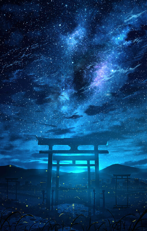 Torii Gate under Stars — Blue