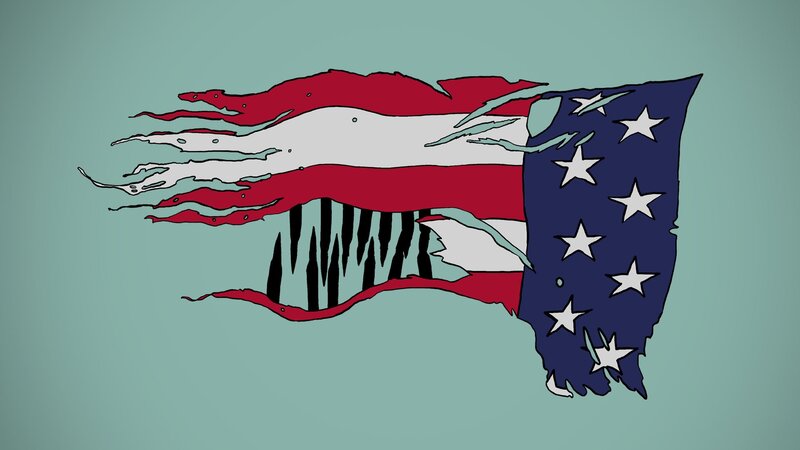 Torn American flag with teeth