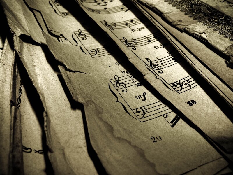 Torn Sheet Music — Brown, Dramatic, Photograph, Music Notes, Paper