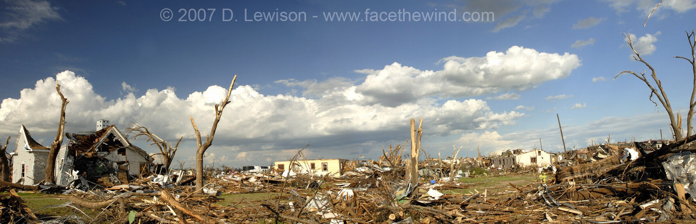 Tornado aftermath in a residential area