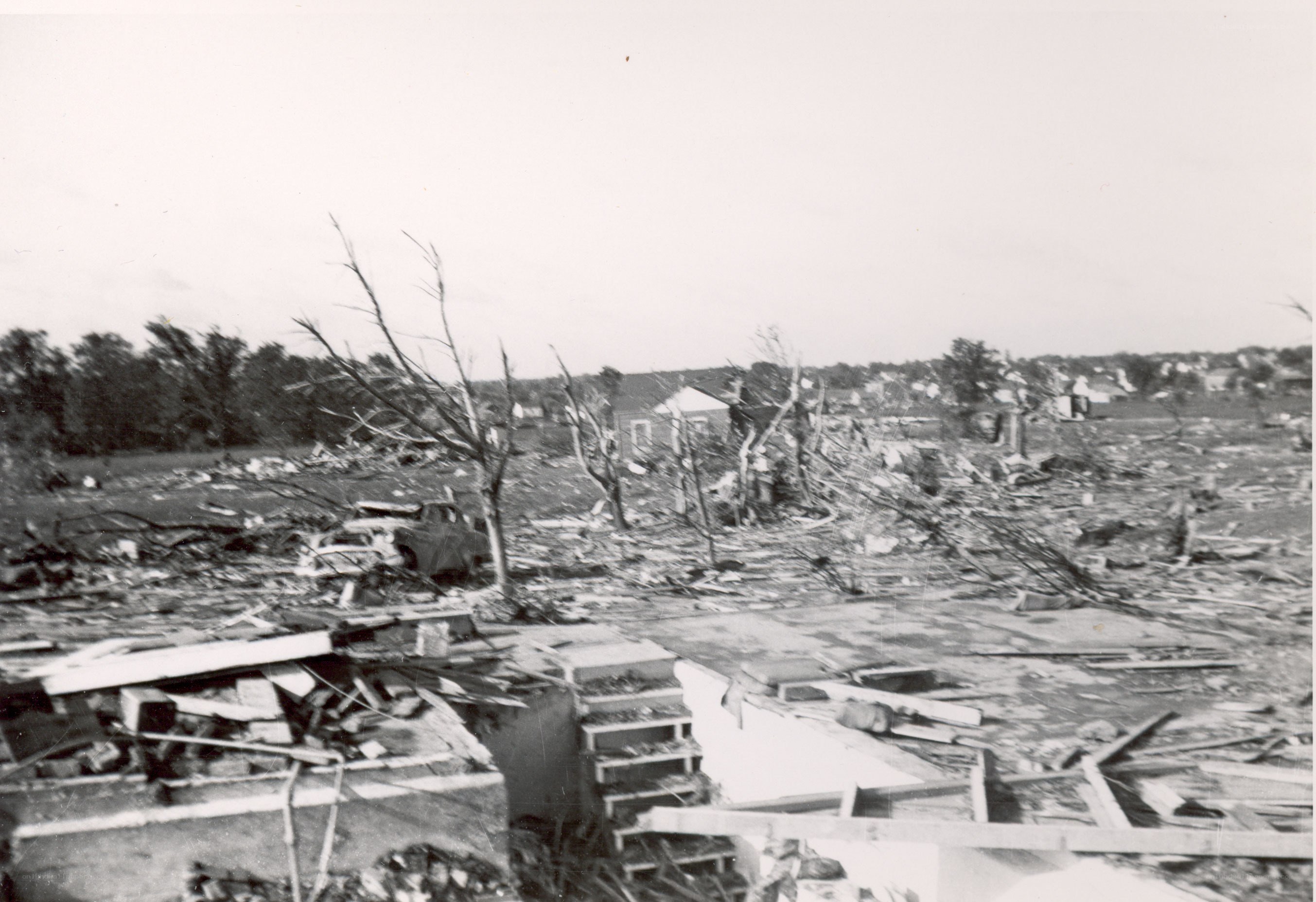 Tornado aftermath in a residential area