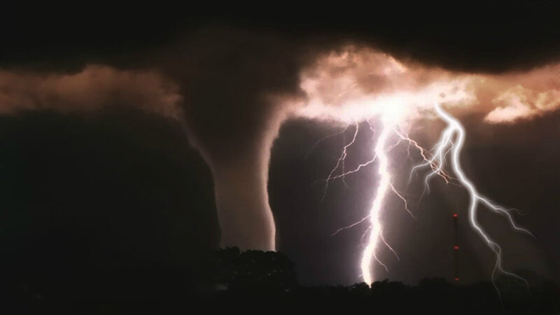 Tornado and Lightning — Black, Dramatic, Night, Photograph, Clouds