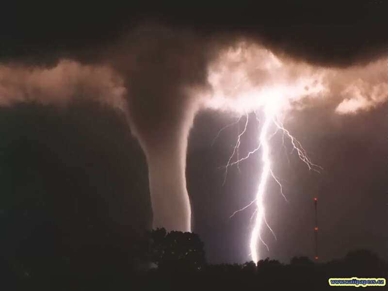 Tornado and Lightning — Black, Dramatic, Night, Photograph, Storm Clouds